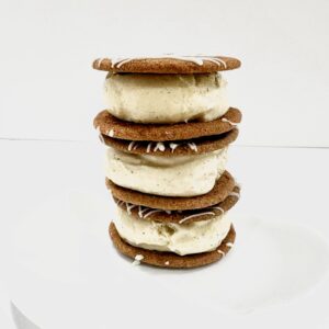 Frosted Gingerbread “Double Drizzle” Ice Cream Cookie Sandwich